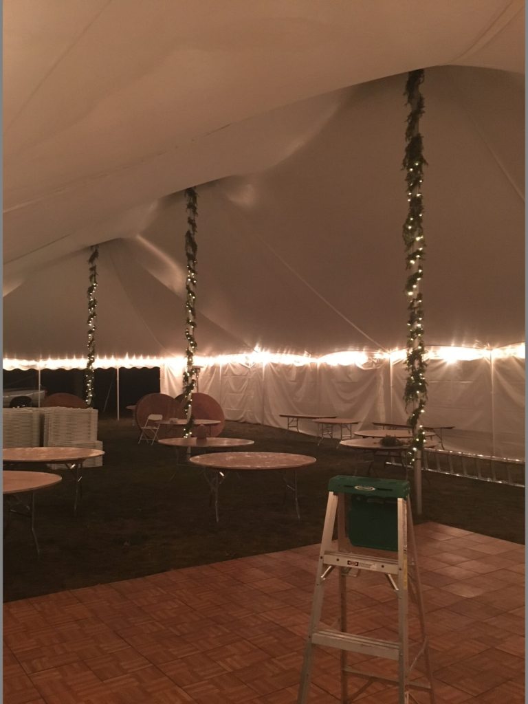 Dance floor inside a 40 x 80 White Tension Tent
